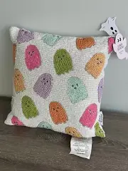 Goblin & Ghoul Ghost Halloween Decor Pillow Embroidered with Beads 14”x14” New!