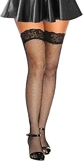 [Fohevers] Women's Thigh High Fishnet Stockings Stockings Stay Top Lace Top Fishnet Stockings Stockings with Silicone Thigh High Tights Small Net