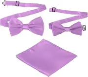 [uxcell] Bow Tie for Men, Adjustable Bow Ties with Pocket Square Solid Color Triple Fold Pre-tied Bow Ties Sets for Wedding, Parties, Dinner, and Business (Light Purple, 2Size)