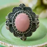 Pink Conch Cross Design Ring .925 Sterling Silver Size 7