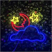 Hanging Art Neon Signs Neon LED Design Moon And Stars 5V (35x31cm) Wall Bedroom Decoration Party Decoration Holiday Logo