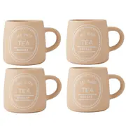 4PK Mikasa 400ml Eat Sleep Tea Repeat Coffee Mug Cup Stoneware Drinkware Orange