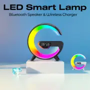 Black Smart G Lamp Night Light Bluetooth Speaker Wireless Charger LED RGB Alarm Clock
