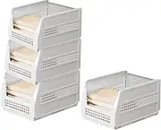 4 Pack Stackable Closet Storage Basket, Foldable Plastic Closets Organizer, Multifunctional Drawer Basket Closet Storage Box, Clothes Storage Drawer Organizer for Bedroom, Bathroom (White-4XL)