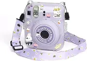 Transparent Camera case Compatible with Fujifilm Instax Mini 12 Instant Camera, Hard Crystal Phone case with Photo Pocket on The Back, Adjustable Shoulder Strap (Purple)
