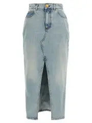 [Balmain] Balmain-Denim Midi Skirt Gonne Celeste-Donna 36FR Light Blue