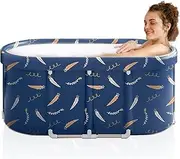 LERGNA Portable Bathtub,Foldable Freestanding Bathtub,Japanese Soaking Tub,Shower Stall Bathtub,Bathroom Folding SPA Tub For Adults,Boys And Girls,Outdoor/Indoor Hot Ice Bath,47 Inch,Blue,PVC+Al Alloy