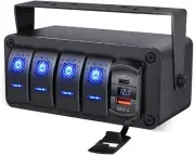 4 Gang Rocker Switch Panel, Waterproof Marine Boat Toggle Rocker Switch Box, ...