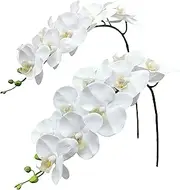 Fnize Orchid Stems Artificial Flowers Real Touch Latex Faux Phalaenopsis Branches 9 Large Blooms 38 Inches 2pcs White