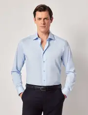 Hawes & Curtis Light Blue Cotton Stretch Slim Curtis Shirt | Contrast Detail Size: Medium