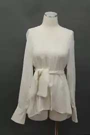 NWT $1995 Brunello Cucinelli 100% Silk Chiffon Tunic Tie Blouse W/Beading M A191