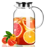 Glass Pitcher with Lid Hot& Cold Glass Water Pitcher with Handle Iced Tea P