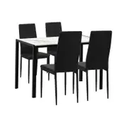 Oikiture 5PCS Rectangle 120cm Dining Table &Chairs Marble White&Black