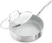 GreenLife Tri-Ply Stainless Steel Healthy Ceramic Nonstick, 3.75QT Saute Pan Jumbo Cooker with Lid, PFAS-Free, Multi Clad, Induction, Dishwasher Safe, Oven Safe, Silver