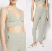 NEW Small S 2 PC Jonathan Simkhai Set Waffle Knit Bralette Jogger Lounge Green