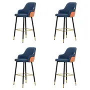 Familand Bar Stools Set of 4, Navy Faux Leather Upholstered Barstools,with Backrest Footrest