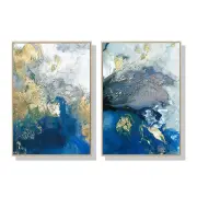 Wall Art 80cmx120cm Marbled Blue And Gold 2 Sets Gold Frame Canvas