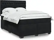 Generic Box Spring Bed with Mattress Black Double Velvet,3293389