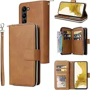 [YocoverTech] for Samsung S23 Plus 5G Case, for Galaxy S23 Plus 5G Wallet Case[9 Card Slots+1 Cash Slot] PU Leather Stand Flip Zipper Wallet Cover[6.6 inch]-Brown
