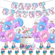 Unicorn Party Decorating Set - Birthday Banner Latex Balloons Cake Cupcake Toppers - Kids Girlds Birthday Party Decorations