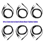 6-Pack 8ft 3.5mm Male Cables Stereo to Dual 1/4" Male Mono Cable Audio Mic Cable