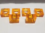Vintage Lucite Napkin Rings Mid Century Modern Cubist Square Acrylic Orange
