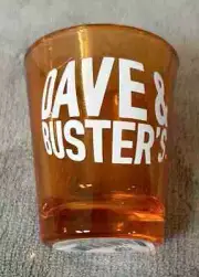 Dave and Buster's Peach Colored Clear Shot Glass - New With Sticker