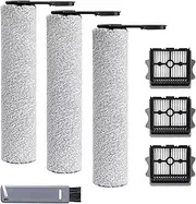 Roller Brush and Filter Replacement Compatible with Tineco Floor One Stretch S6 Cordless Vacuum Cleaner, Replacement Parts Include 3 Brush Rollers, 3 Filters