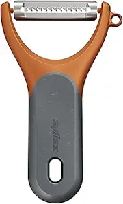 Zyliss Julienne Y Peeler - Create Perfect Julienne Cuts for Zucchini Noodles, Carrot Strings, and Other Vegetables, Durable, Comfortable, Built-in Spot Cutte, Compact and Easy to Store, Grey/Orange