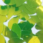 Sequin Feather Leaf 1.5" Lime Green Metallic Fluorescent. Made in USA
