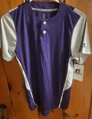 Russell Athletic Youth M Dri-Power Moisture Wicking 2 Button Purple/Gray Jersey