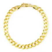 14K Yellow Gold Solid 7mm Concave Curb Cuban Chain Italian Link Mens Bracelet 9"