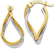 [JewelryWeb] 14k Two Tone Polished Hinged post Gold Twisted Hoop Earrings 16x11mm Wide 2mm Thick-Hoop Earring for Women