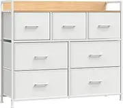 [SONGMICS] Chest of Drawers, Bedroom Cabinet, 7 Fabric Drawers with Handles, Metal Frame, White and Oak LTS523W57