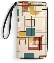 [BFGWK] Large Wallet Novelty Mid Century Modern Printing Long Wallet With Zipper Leather Wallet Suitable For Both Men And Women, style, 19.7x10.5cm, Style, 19.7x10.5cm, 现代