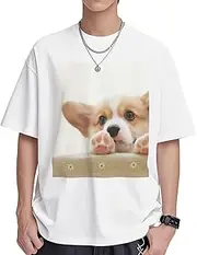 [EdWal] Cute Corgi Print Soft Cotton Short Sleeve T Shirt Womens Crewneck Short Sleeve Fashion Casual Shirts Unisex