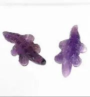 Gators 2 Carved Amethyst Alligators Animal Beads | 28x14x7mm | Purple