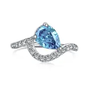 ANYCO Ring S925 Sterling Silver Blue Rings Sapphire Pear Shape Diamond CZ 8A Stone Rings Jewelry Women
