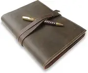 Refillable Leather Journal Gift Set | Vintage Handmade Leather Bound Notebook for Men & Women | 8.8" x 6.5" A5 Writing Leather Notebook Cover - Sketchbook, Diary to Write In | Plain Paper Pack + Pen