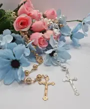 Virgin Mary Hollow Silver Bead XL Rosary Necklace Catholic Prayer Crucifix Cross