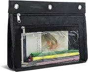 1 Pack Pencil Pouch for 3 Ring Binder, Expandable Binder Pouches with Zipper, Large Capacity Pen Holder Case with Clear Window School Class Office Organizers, Black