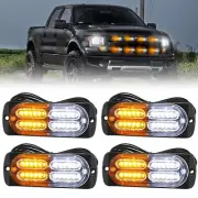 4pcs LED Amber White Strobe Warning Lights for Trucks 12V-24V Grille Lamps