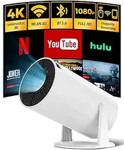 Mini Projector, 4K FHD 1080P 180° Rotation Portable Projector, Small Video Projector Supports 2.4/5G Dual WiFi and BT5.0, with Android and iOS 11.0 Home Cinema Smart Projector Double Control with