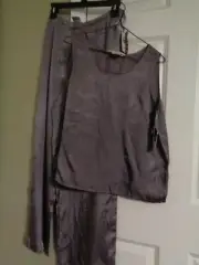 2Pc Rayon Silk Slate Gray Top & Trouser Slacks SZ M by Uniform John Paul Richard