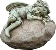 Statue Fairy Resting on Rock Sculpture Figurine Ornament Feature Garden Decor 45X35X36cm
