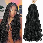 WIPPORYA 6 Packs French Curl Braiding Hair 18 Inch Loose Wave Bouncy Braiding Hair Pre Stretched 100g/pack Yaki Curly Crochet hair for Black Women Hair Extensions (1B)