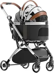 Pet Cat Dog Stroller Separable Trolley Travel Carrier with Cup Holder, Dog Stroller for Medium Small Dogs, Pet Strollers Foldable Dog Pram Pushchair with Rain Cover(Cow)