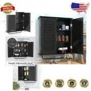 Sleek Black Wall-Mounted Bathroom Cabinet with Adjustable Shelves & Towel Rack