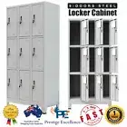 9-Doors Steel Locker Cabinet Home Gym Office Lockable Storage Shed Cupboard Grey