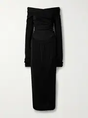 [KHAITE] KHAITE - Fable Off-the-shoulder Gathered Knitted Maxi Dress - Black - small small Black